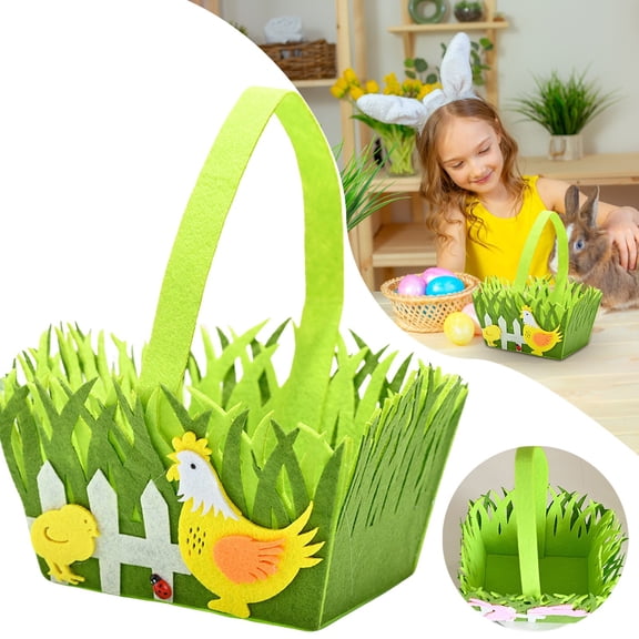 Ljxge Easter Hen Chick Basket With Handle Non Woven Fabric Storage Bin For Home Decor Easter Egg Hunt Party Supplies Yellow