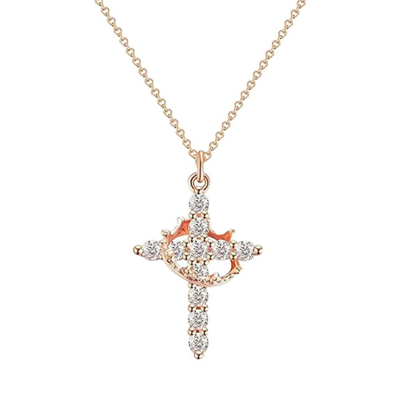 Ljxge Elegant Rotating Cross Crown Pendant Necklace For Women Non Tarnish Jewelry Gift For Her Birthday Christmas Special Occasion