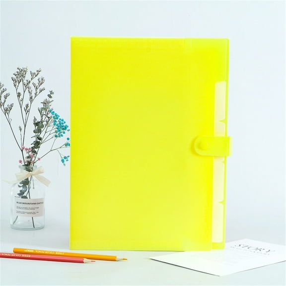 Ljxge Expanding File Case 5 Pocket Accordion Document Organizer Plastic Portable For Office Home Fits A4 Letter Size Paper With Tabs Yellow