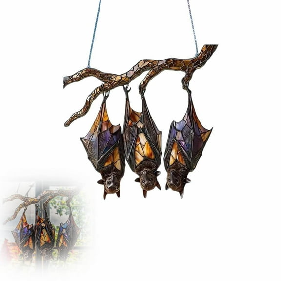 Ljxge Gothic Bat Window Hanging Decor - Acrylic Light Catcher Panel for Halloween Home Decor, Wall Art & Privacy Screen with Easy Installation Rope, Living Room Bedroom
