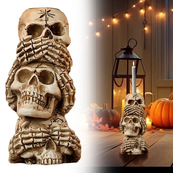 Ljxge Gothic Stacked Figurine Tower - Handcrafted Cold Resin Tabletop Decor - Antique Bone Finish Sculpture - Perfect for Halloween & Dark Aesthetic Home Decor