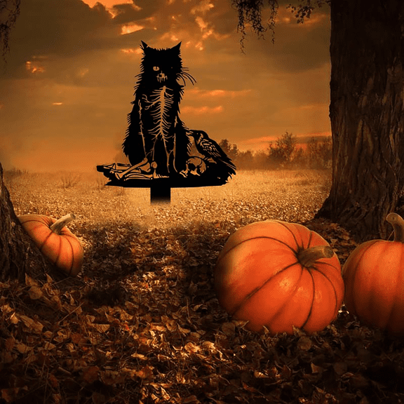 Ljxge Gothic Wall Art Plaque - Ominous One Eyed Figure with Shadow Cat Dark Decor, Mysterious Halloween Home Decoration for Living Room, Bedroom, Altar, Gothic Lover Gift