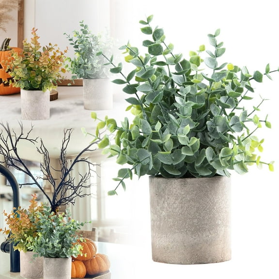 Ljxge Halloween Artificial Potted Plants - Black Faux Topiary Shrubs for Spooky Decor, Farmhouse Style Table Centerpiece for Living Room, Bedroom, Bathroom & Halloween Party Decor