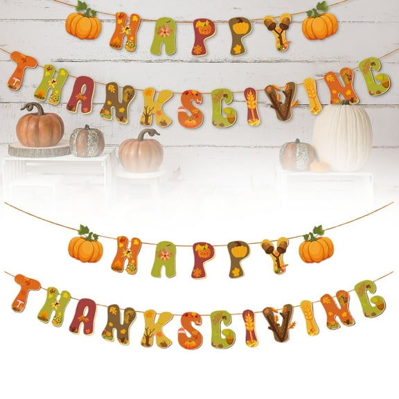 Ljxge Happy Thanksgiving Banner Decor With Pumpkin Maple Leaves Fall Themed Party Supplies For Wall Fireplace Mantel Holiday Home Indoor Outdoor Decoration