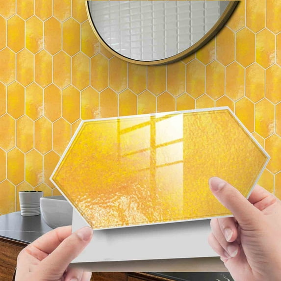 Ljxge Hexagon Crystal Peel and Stick Wall Tiles - Waterproof Self-Adhesive Backsplash for Kitchen, Bathroom & RV - Modern 3D DIY Home Decor Upgrade with Easy Install No Grout