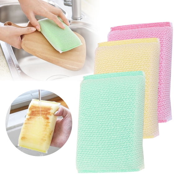 Ljxge Kitchen Dish Scrub Sponges Nylon Mesh Scouring Pads Heavy Duty Cleaning Sponge For Pots Pans Stove And Bathroom Scrubber 3 Pack