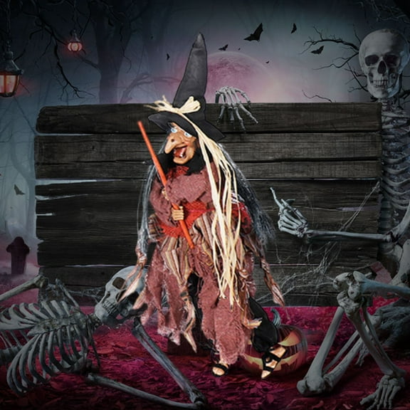 Ljxge Life-Size 5FT Animatronic Standing Witch - Motion Activated Halloween Prop with Glowing Red Eyes & 5 Creepy Phrases - Scary Outdoor/Indoor Decor for Yard, Porch & Haunted Houses