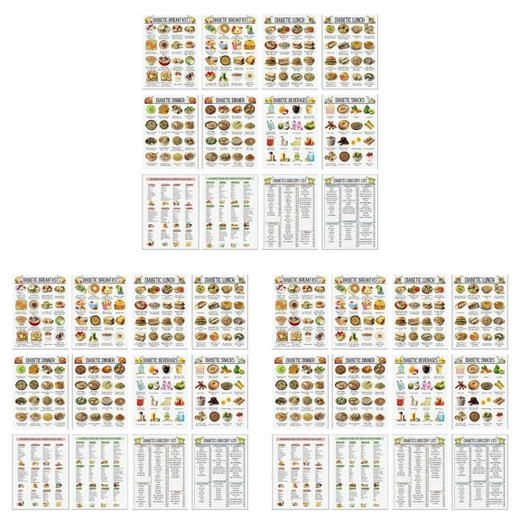 Ljxge Meal Planning For Diabetics 36 Sheets Carb Counting Food List, Glycemic Index Chart Diet Poster Set For Blood Sugar Control Kitchen