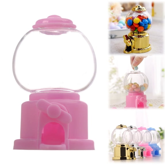 Ljxge Mini Candy Dispenser Machine With Rotating Knob For Parties, Plastic Decorative Candy Jar, Bulb Shape Gumball Bowl For Wedding Decorations Pink