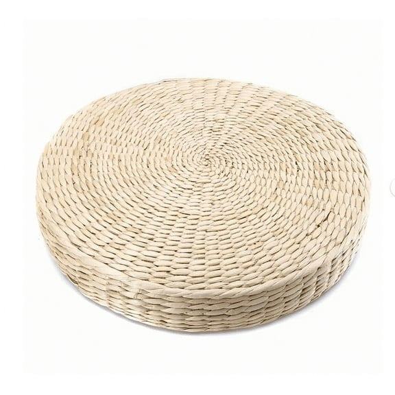 Ljxge Natural Rattan Floor Cushion - 16" Round Handwoven Meditation Pillow for Yoga Sitting, Breathable Bohemian Style Seat Pad for Indoor Outdoor Use, Japanese Tatami Mat Alternative