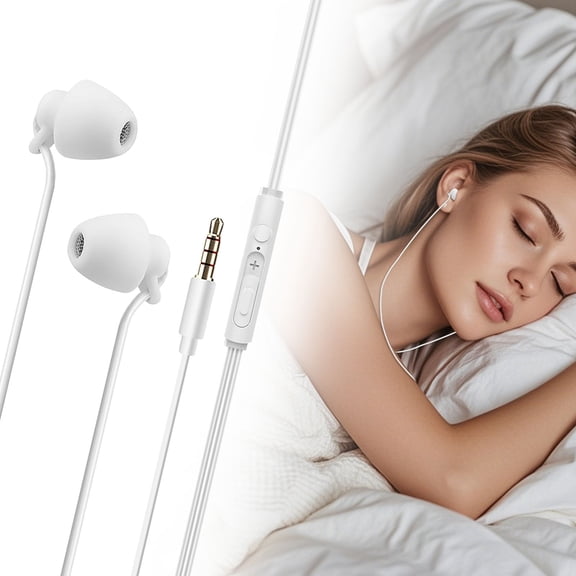 Ljxge Noise Cancelling In Ear Headphones Wired With Microphone For Sleeping Ergonomic Noise Isolation Earbuds Soft Comfortable Fit Earphones White