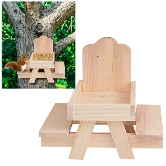 Ljxge Outdoor Squirrel Feeder with Corn Cob Holder - Rustic Cedar Wood Wildlife Station for Yard - Easy Mount Garden Decor Attracts Birds & Squirrels for Watching Fun