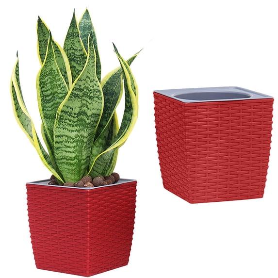 Ljxge Plant Pots Indoor Square Flower Pot Creative Woven Rattan Plastic Flower Pot Lazy Automatic Water Absorbent Green Flower Pot Gardening Front Porch Decor Clearance!
