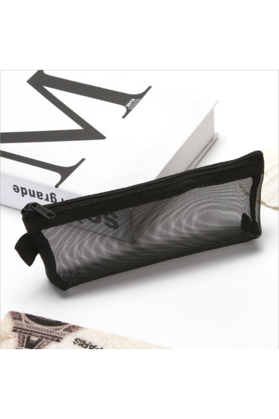 Plastic Pencil Case Cosmetic Bag Large Capacity Zipper Pouch Multifunctional Stationery Storage Organizer For Office Travel Black