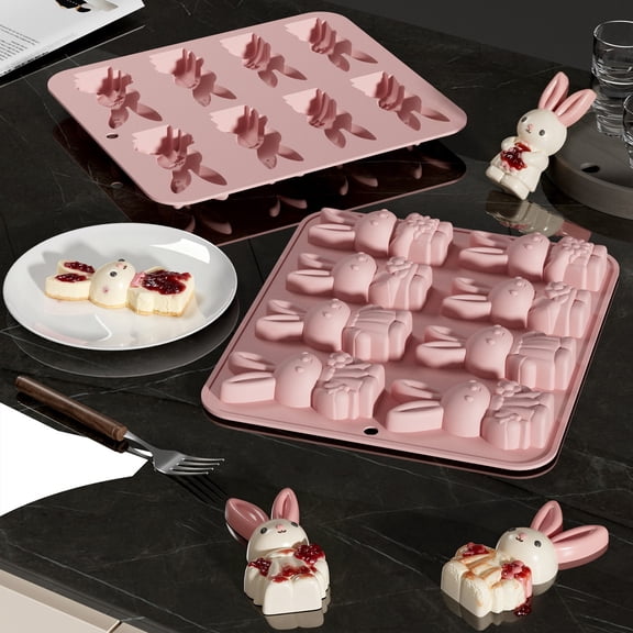 Ljxge Silicone Easter Bunny Chocolate Mold 3D Rabbit Cake Pan For Baking Mousse Jelly Candy Desserts Flexible Nonstick Bakeware Mould For Diy Decorating
