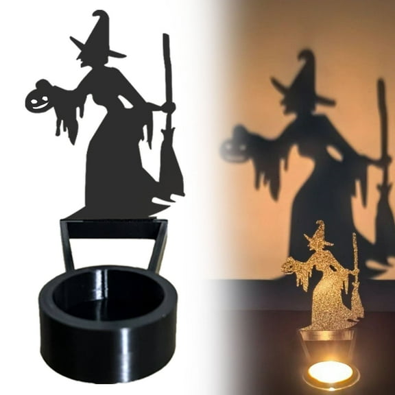 Ljxge Spooky Halloween Shadow Candle Holders, Funny Witch Ghost Metal Tealight Stands with Creepy Projection Designs for Indoor Outdoor Tabletop Decor, Party Centerpiece & Gift Ideas