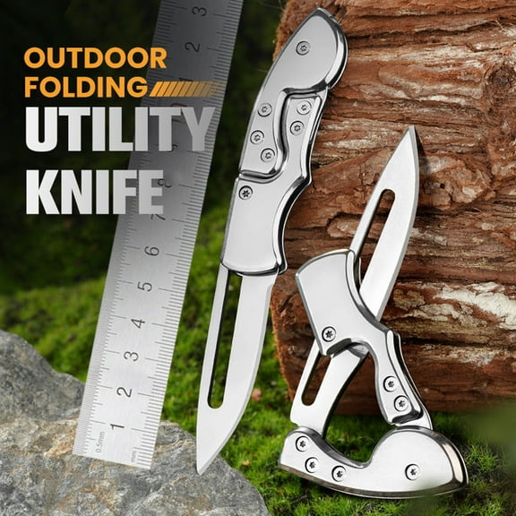 Ljxge Stainless Steel Folding Utility Knife 5.3 Inch Pocket Sized Tool With Full Handle For Outdoor Camping Hiking And Daily Tasks