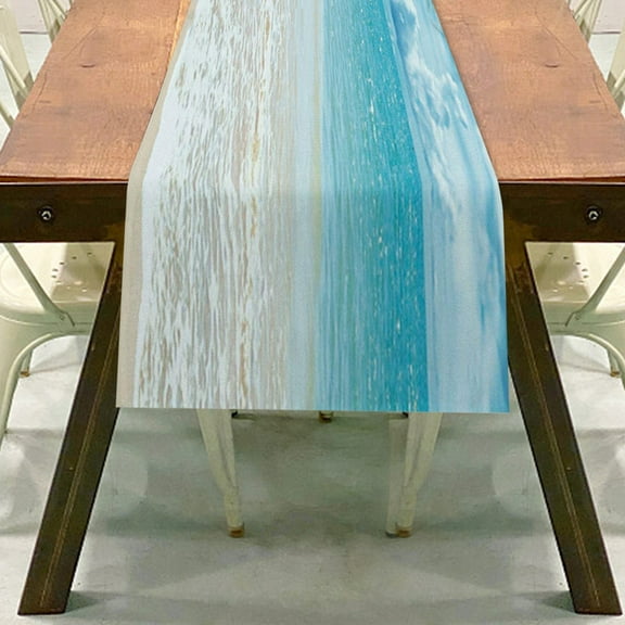 Ljxge Summer Beach Style Table Runner Flax Material Printed Design For Dining Table Coffee Table Home Decor Coastal Theme Kitchen Dining Room