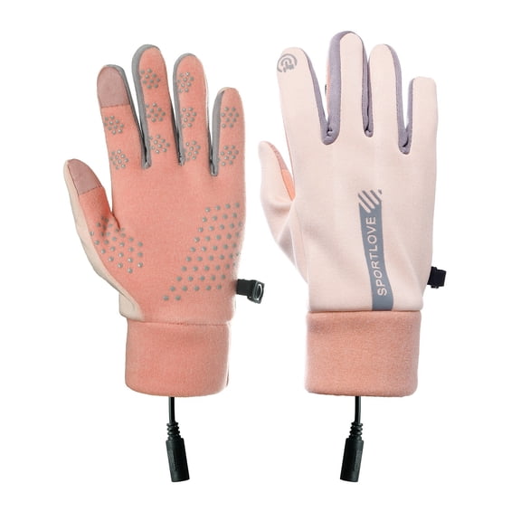 Ljxge Usb Rechargeable Heated Gloves With Windproof Thermal Lining For Cycling Snowboarding Pink
