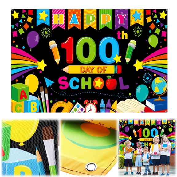 Ljxge Vibrant Back to School Photo Backdrop - Durable Vinyl Kids Party Background with Confetti & School Supplies for Classroom Decor, Birthday Photos & Family Photoshoots