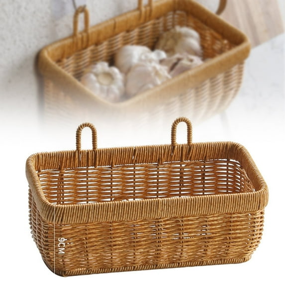 Ljxge Wall Mounted Woven Storage Basket - Hanging Vegetable Organizer for Kitchen Counter Cabinet - Garlic Onion Spice Holder with Breathable Design for Home Organization