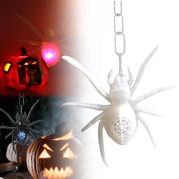 Ljxge White & Black Spider Halloween Hanging Ornaments - Battery Operated LED Luminous Decor, Shatterproof Plastic Ghosts for Porch, Classroom, Bar and Retail Window Displays