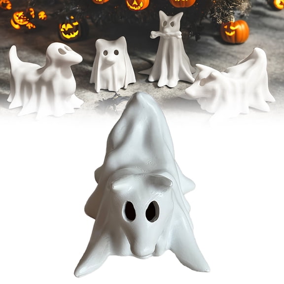 Ljxge White Halloween Candle Holder - Elegant Resin Tea Light Holder with Hollow Design, Creates Spooky Silhouette for Tabletop, Mantel & Wedding Decor, Glossy Finish Ghostly Glow Effect