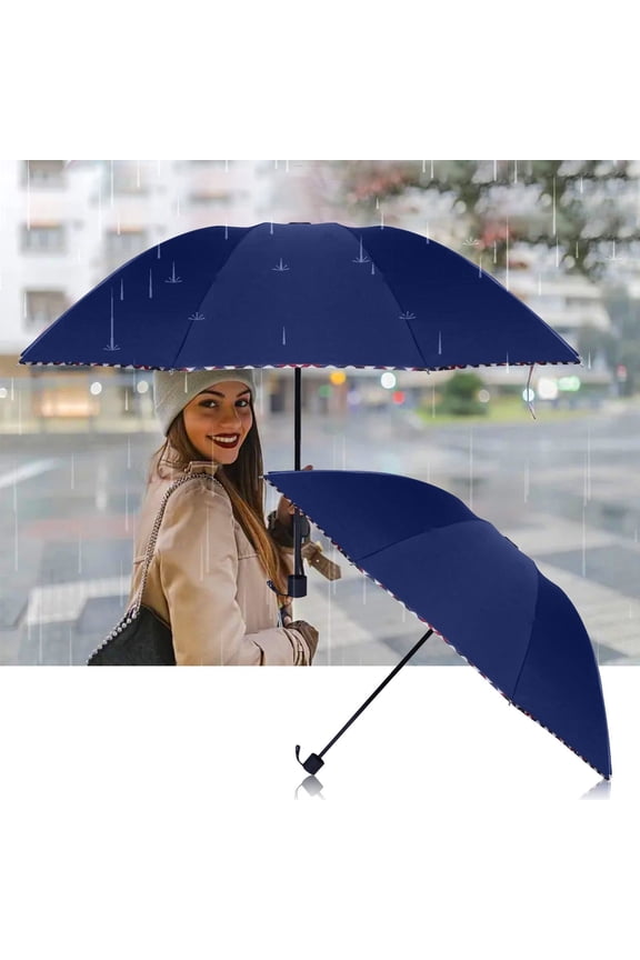 Windproof Umbrella With Double Canopy Vented, 50+ Upf Coating, Extra Large Compact Folding Umbrella For All Weather Navy