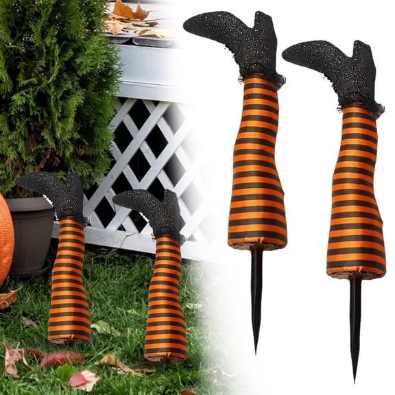 Ljxge Witch Legs Halloween Yard Decor 17 Inch Realistic Orange Witch Legs Stake 2 Pack For Indoor Outdoor Holiday Decor All-Weather Durable