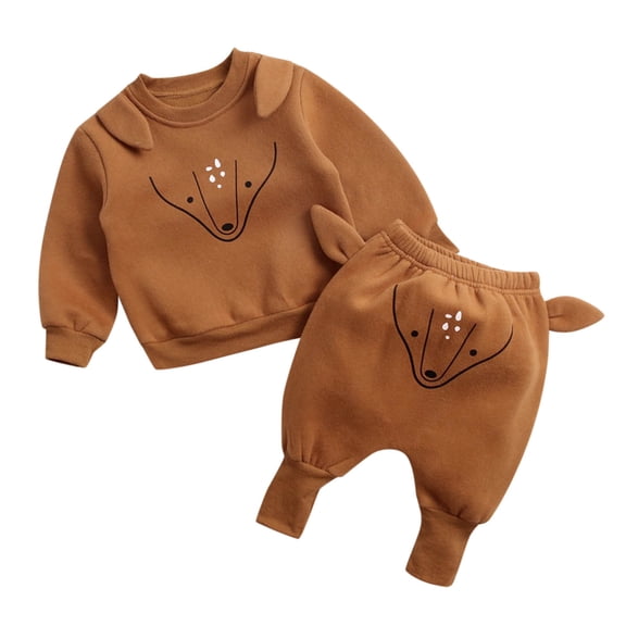 Lkhaha 2 Piece Outfit For Boys Infant Newborn Baby Girls Long Sleeve Cute Cartoon Animals Sweatshirt Tops Warm Fleece Child Tracksuit