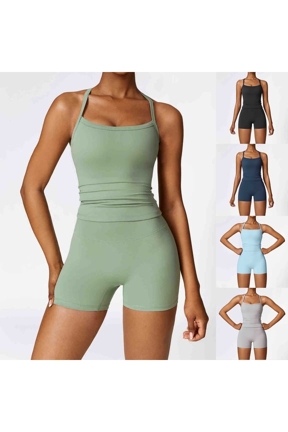 2 Pieces Workout Sets for Women Cross Back Tank Top Matching High Waist Booty Lifting Biker Shorts Gym Yoga Pilates Light Blue XL