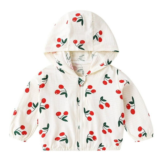 Lkhaha 2025 Boys Jackets Baby Girls Strawberry Cherry Print Zipper Hooded Windproof Lightweight Trendy Jackets Size 12-18 Months