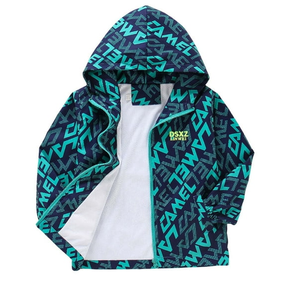 Lkhaha 2025 Boys Jackets Lightweight Letter Print Windproof Long Sleeve Zipper Hooded Children's Outfits Size 5-6 Years