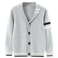 thumbnail image 1 of Lkhaha 2025 Boys Jackets Patchwork Long Sleeve Cardigan Button Down Lapel Knit Sweater Coat Size 5-6 Years, 1 of 3