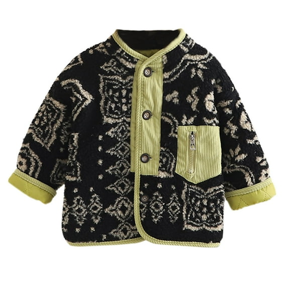 Lkhaha 2025 Boys Jackets Vintage Print Warm Fleece Button Down With Pocket Kids Outerwear Jacket Size 4-5 Years