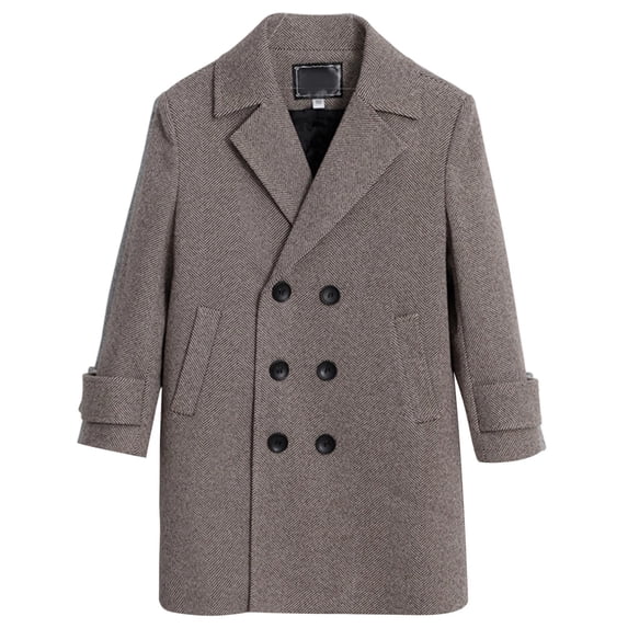 Lkhaha 2025 Boys Jackets Winter Warm Trench Thickened Wool Solid Lapel Double Overcoat Casual Jackets Size 2-3 Years