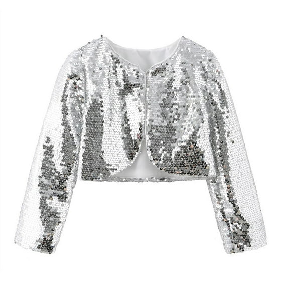 Lkhaha 2025 Girls Jacket Dress Shawl Glitter Sequin Performance Party Long Sleeve Cropped Catwalk Cape Jackets Size 8-9 Years
