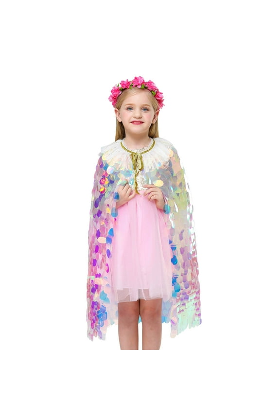 2025 Girls Jacket Baby Bling Fish Scale Cape Glitter Sequin Shawl Princess Cloak Children's Outfits Size 6-10 Years