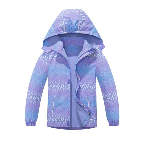 Lkhaha 2025 Girls Jacket Leopard Print Windbreaker Zipper Hooded Raincoat Lined Windproof Jackets Size 3-4 Years