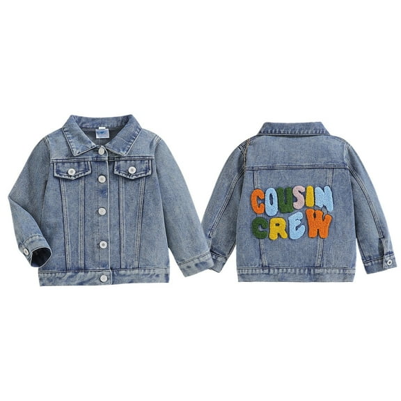 Lkhaha 2025 Girls Jacket Letter Flower Embroidery Button Lapel Denim Jean With Pocket Children's Outfits Size 2-3 Years