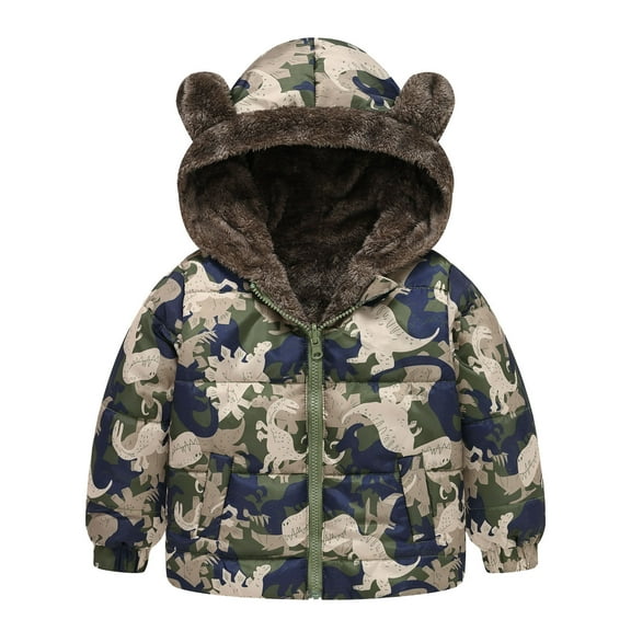 Lkhaha 2025 Girls Jacket Winter Baby Camo Dinosaur Car Print Cute Bear Ears Hooded Windproof Zipper Children's Outfits Size 4-5 Years