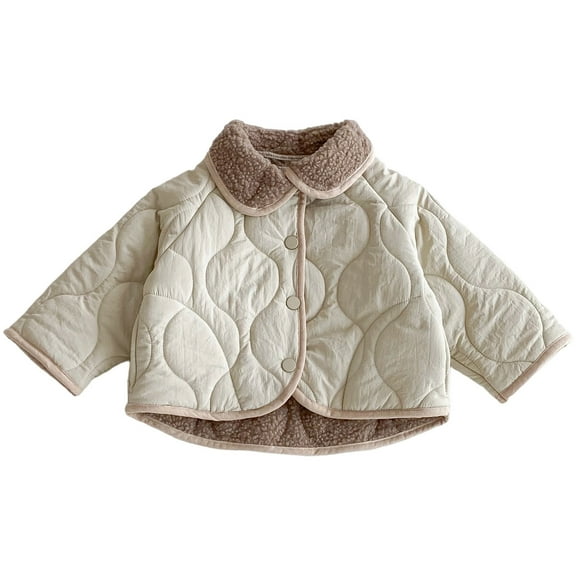 Lkhaha 2025 Girls Jacket Winter Fleece Lined Warm Long Sleeve Button Up Padding Vintage Windproof Children's Outfits Size 3-4 Years