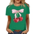 thumbnail image 1 of Lkhaha 2026 Womens T Shirts Fashion Tops Bow Cherry Print Short Sleeve Summer Casual Graphic Crew Neck Lightweight Outfits Clothes Green 2XL, 1 of 4
