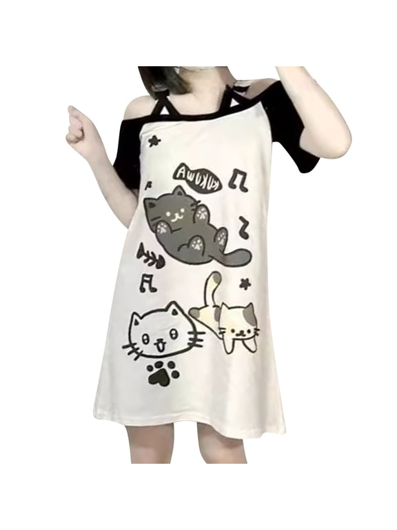 2026 Womens T Shirts Fashion Tops Cartoon Graphic Off Shoulder Gothic Gift Clothes Black L
