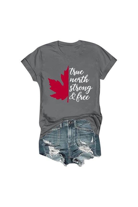 2026 Womens T Shirts Fashion Tops Summer Casual Maple Leaf Print Dressy Clothes Grey L