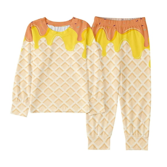 Lkhaha Boys 2 Piece Outfits Plaid Ice Cream Patchwork Long Sleeve Tops And Pants Boy Clothing Set Size 8-9 Years