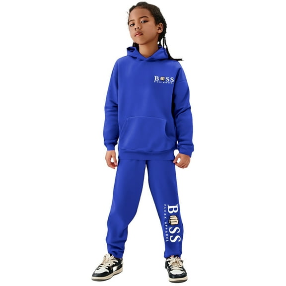 Lkhaha Boys Clothes Boy Outfits 2 Piece Sets Warm Fleece Letter Print Long Sleeve Sweatshirts And Jogger Sweatpants Children's Sweatsuits