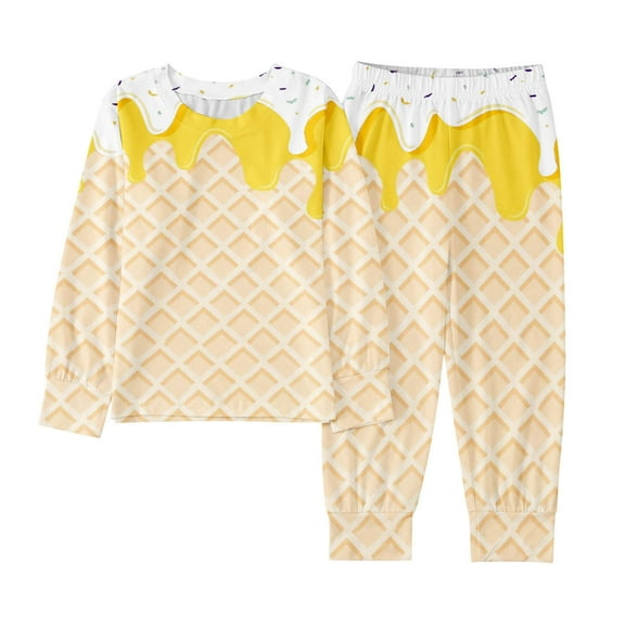 Lkhaha Boys Two Piece Sets Plaid Ice Cream Patchwork Long Sleeve Tops And Pants Kids Matching Set Size 6-7 Years