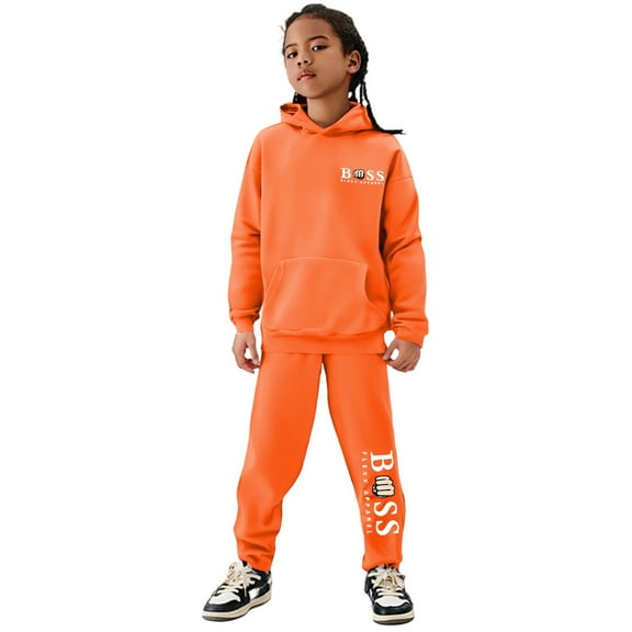 Lkhaha Boys Two Piece Sets Warm Fleece Letter Print Long Sleeve Sweatshirts And Jogger Sweatpants Trendy Trousers Suit Size 8-9 Years