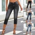 thumbnail image 1 of Lkhaha Capri Jeans for Women Mid Rise Distressed Raw Hem Cropped Denim Pants Trendy Slim Fit Trousers Grey M, 1 of 5